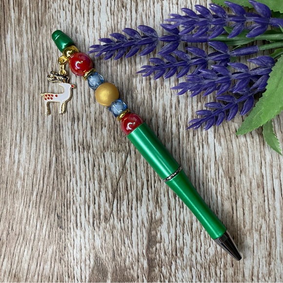 Handcrafted Christmas Pens Beaded Unique Artisan Gifts Office Accessories - Picture 4 of 8